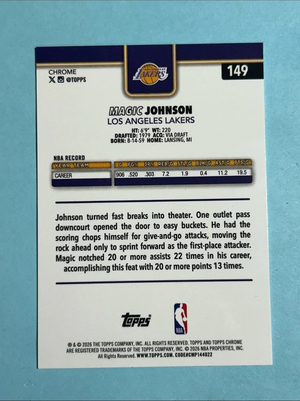Magic Johnson LA Lakers 2026 Topps Chrome update card #149